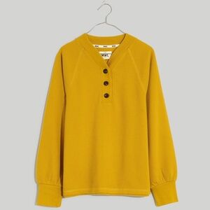 NWOT. Madewell Textured Waffle V-Neck Henley Sweatshirt. Golden meadow. Size: L